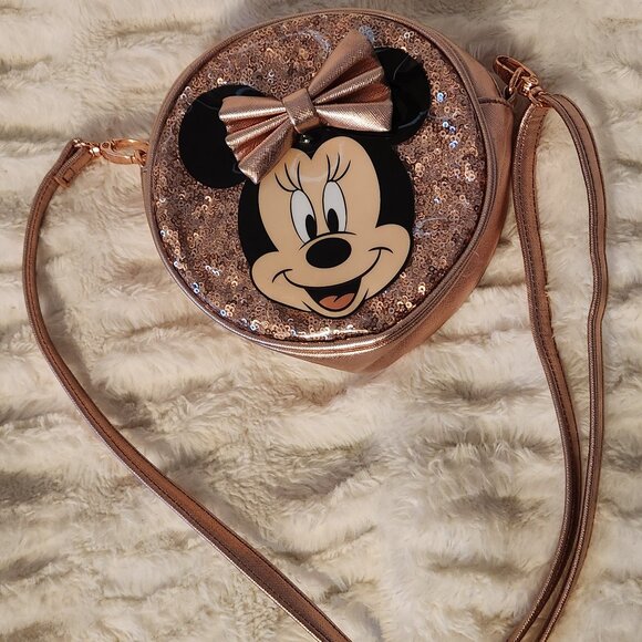 Disney Handbags - Disney Parks Girls Rose Gold Minnie Mouse Round Sparkly Purse